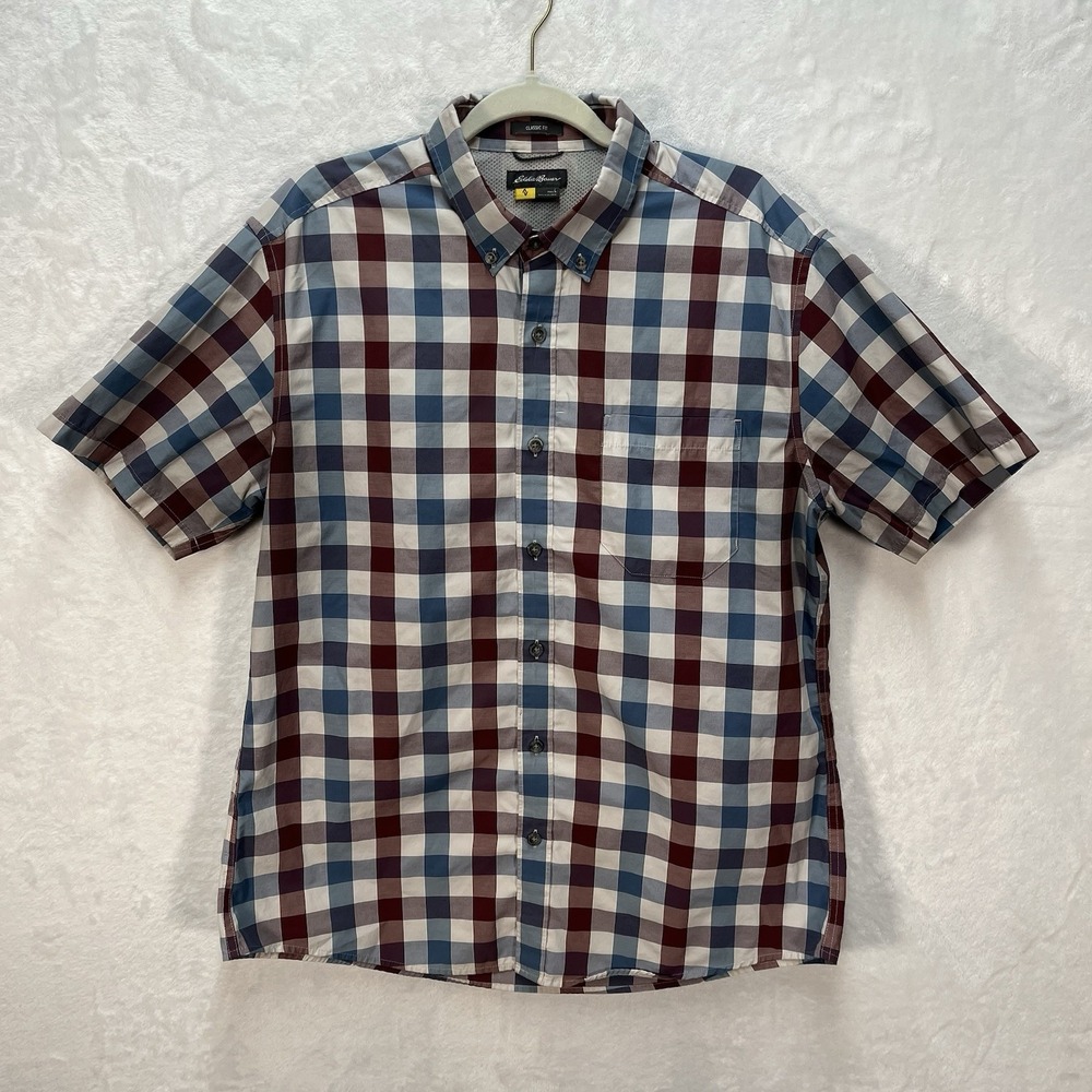 Eddie Bauer Classic Fit Short Sleeve Button Down Mens Large Plaid Casual Outdoor